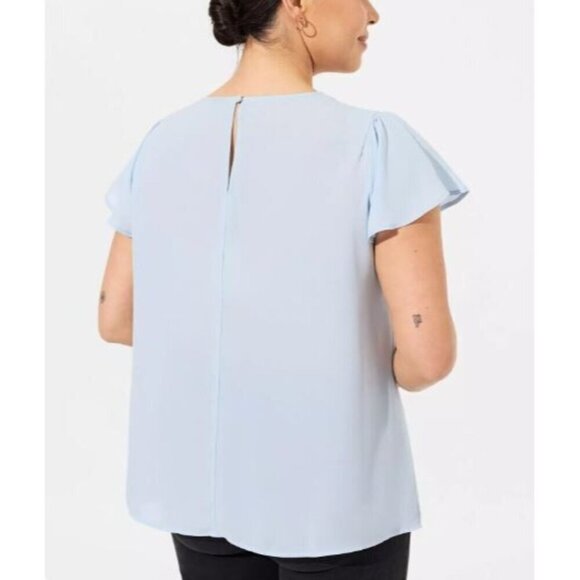 Torrid Top Womens 3X Skyway Blue Georgette Dolman Flutter Sleeve Sheer Fairy - Picture 6 of 10